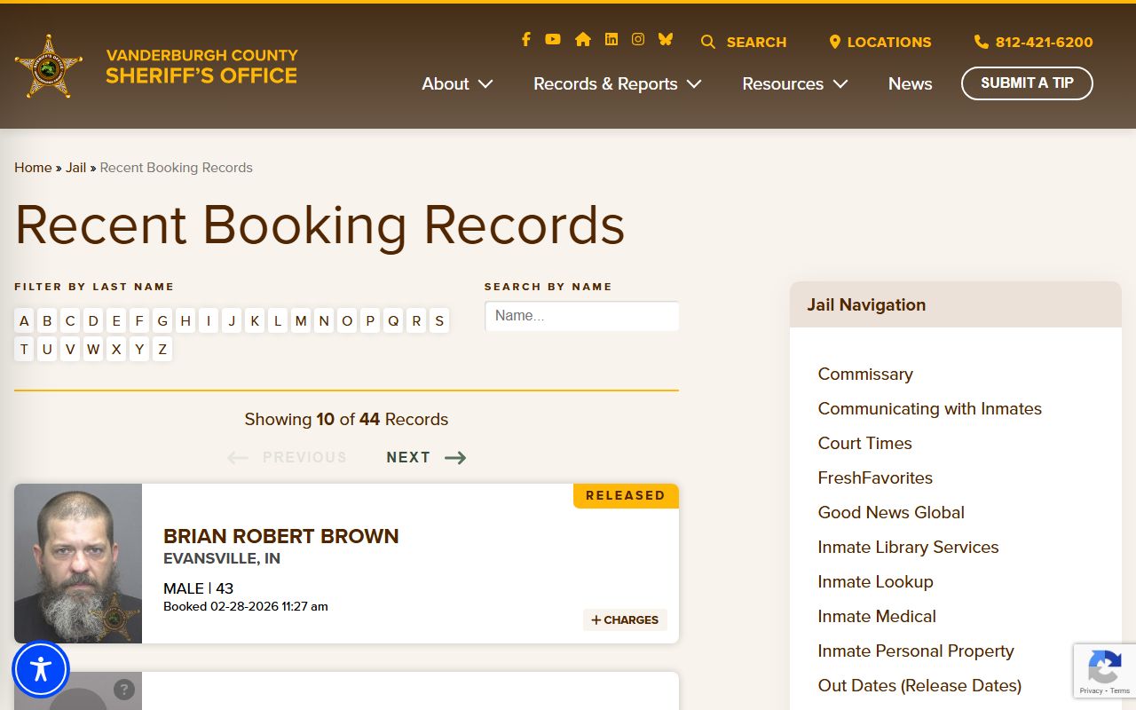 Vanderburgh County recent bookings list for Evansville arrests