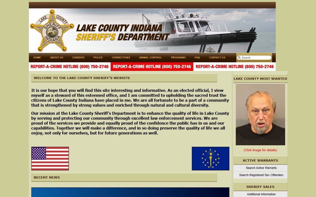 Lake County Sheriff inmate search screenshot for Hobart Indiana 72 hour booking records