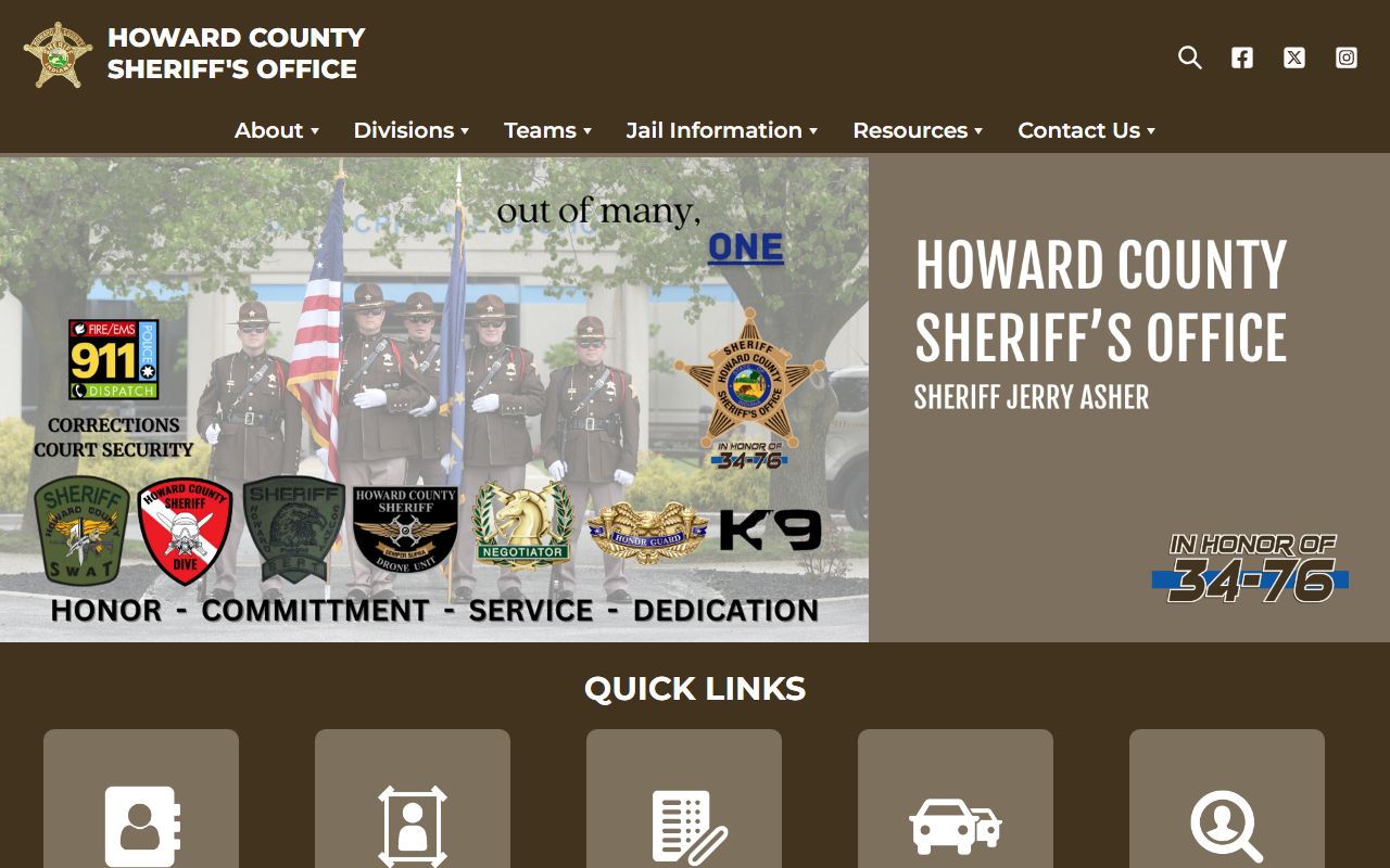 Kokomo Police Department website showing contact and department information