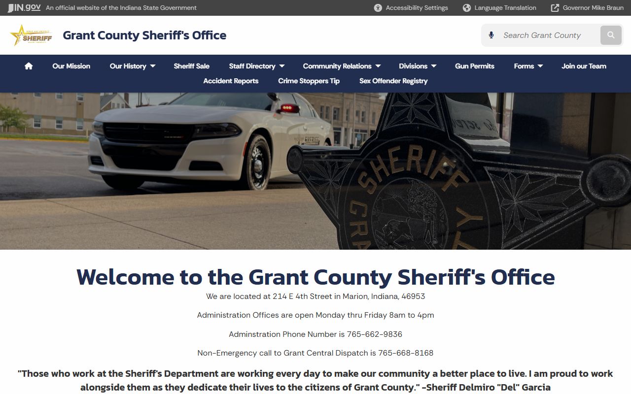 Marion Indiana police and Grant County jail booking information screenshot
