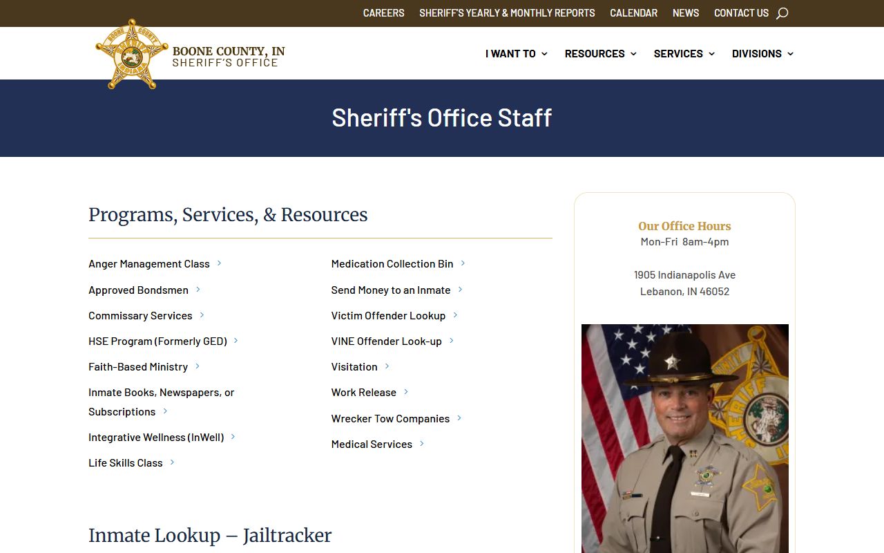 Zionsville Police Department website screenshot showing law enforcement resources for Zionsville Indiana