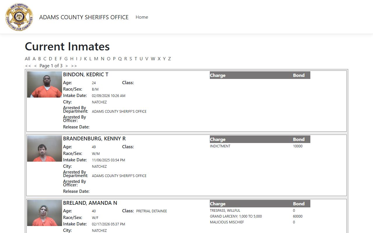 Adams County Sheriff inmate search portal for 72 hour booking records