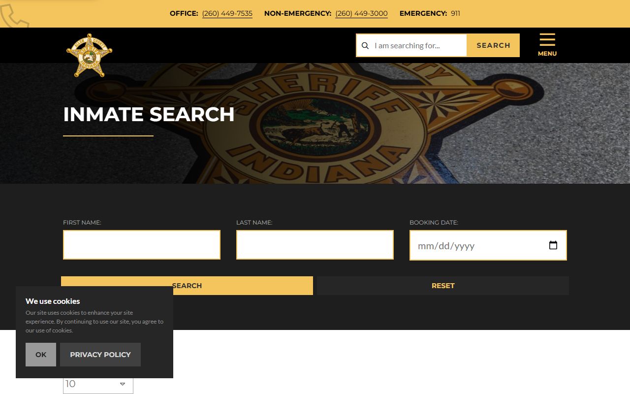 Allen County Sheriff inmate search tool for 72 hour booking records in Fort Wayne Indiana