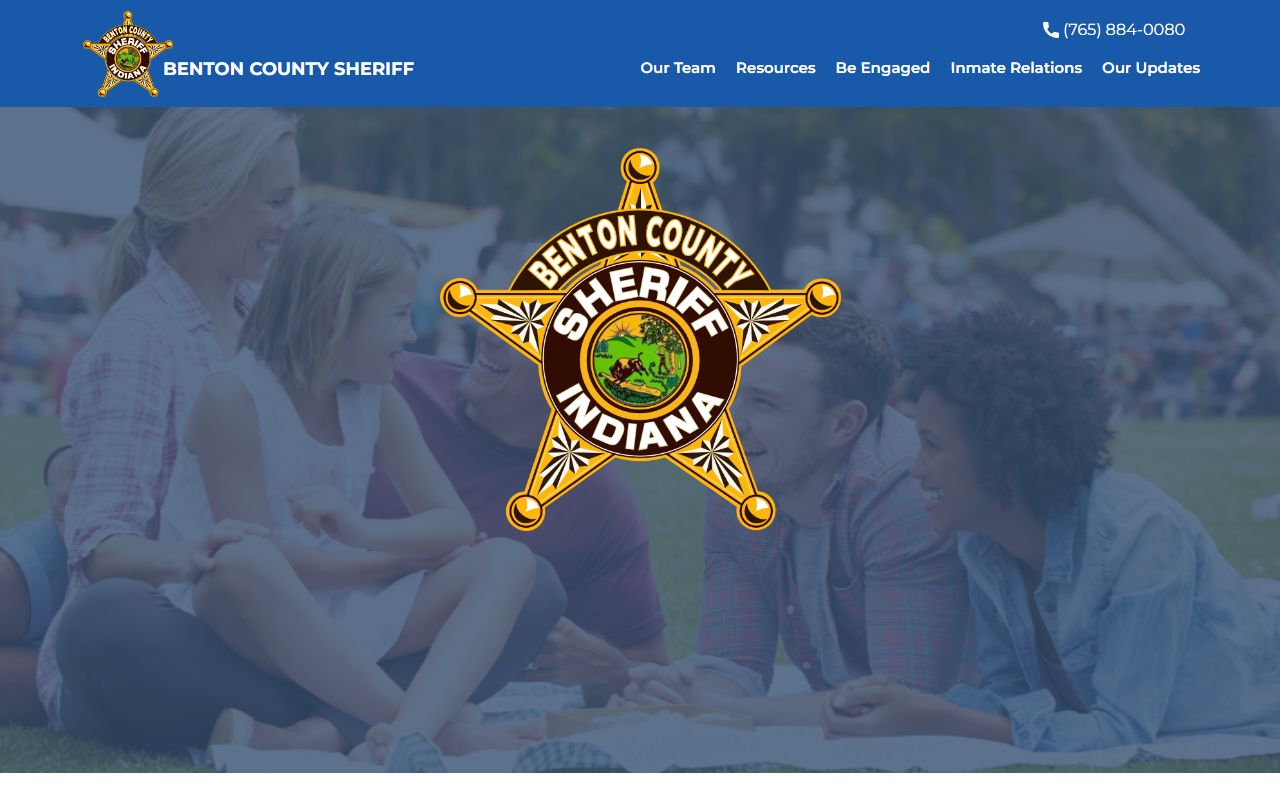 Benton County Sheriff website showing jail and booking department contact information in Fowler Indiana