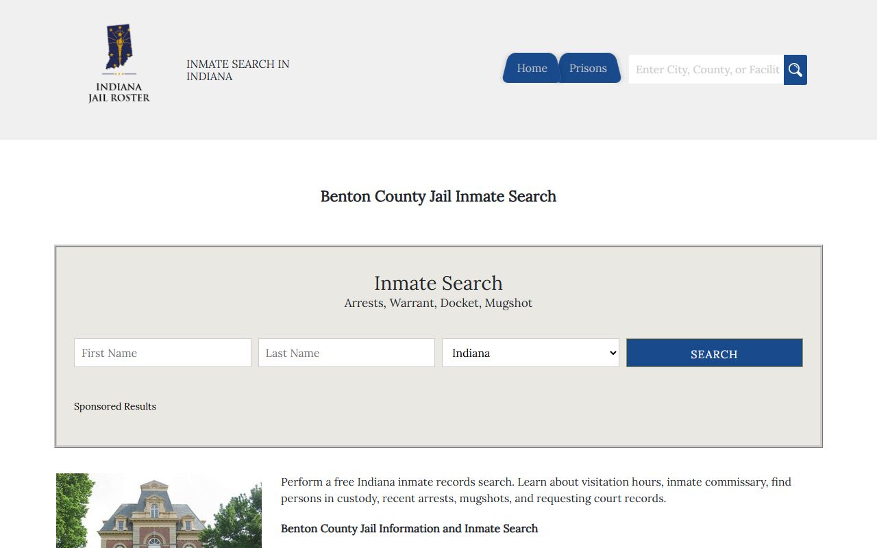 Indiana Jail Roster third-party booking records page for Benton County Indiana