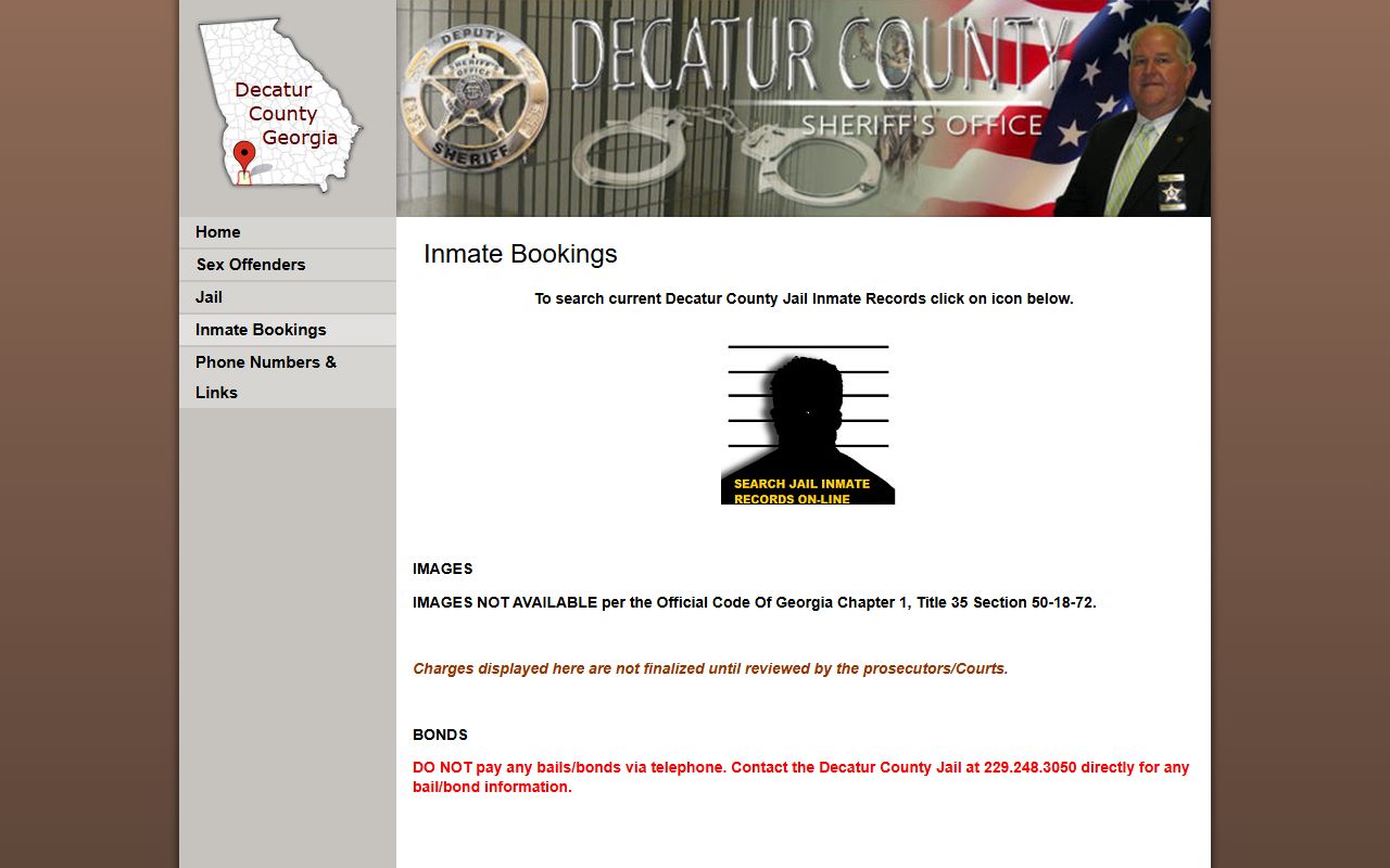 Decatur County Sheriff booking records page for 72 hour jail bookings in Greensburg Indiana