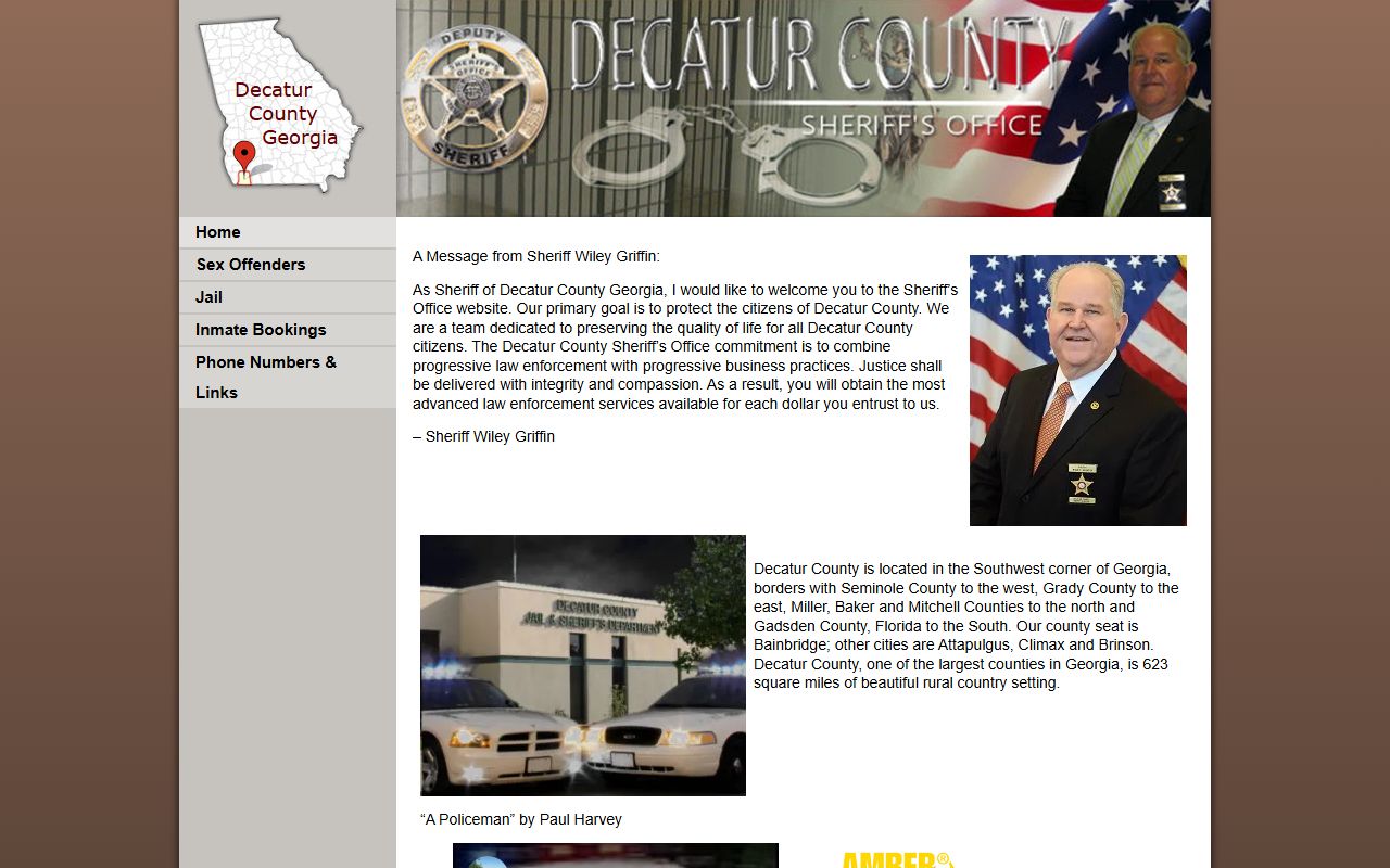 Decatur County Sheriff's Office website home page for jail and booking record access in Indiana