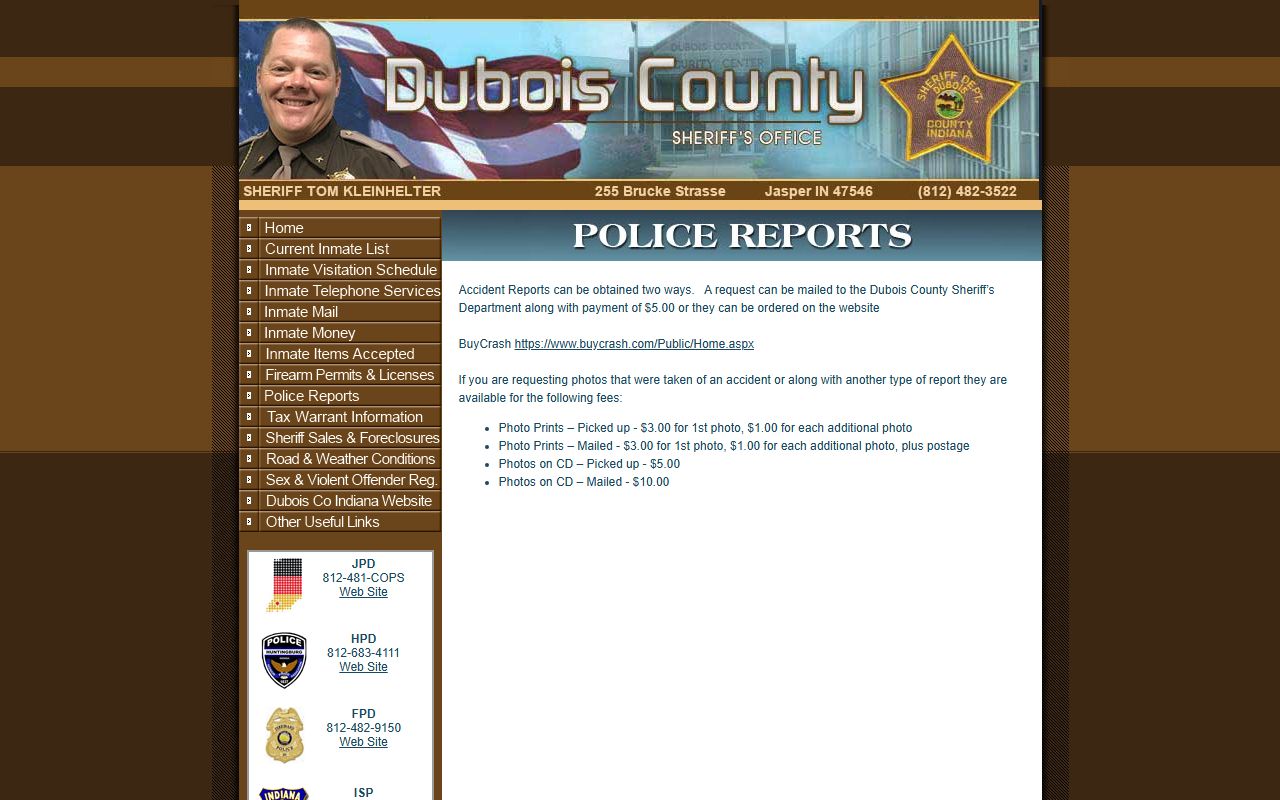 Dubois County Sheriff police reports and public records page in Jasper Indiana