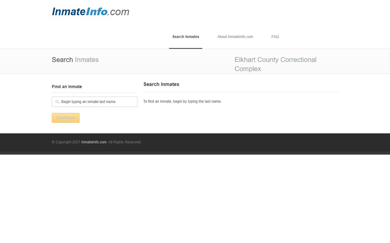 InmateInfo.com third-party inmate search for Elkhart County Indiana 72 hour booking records
