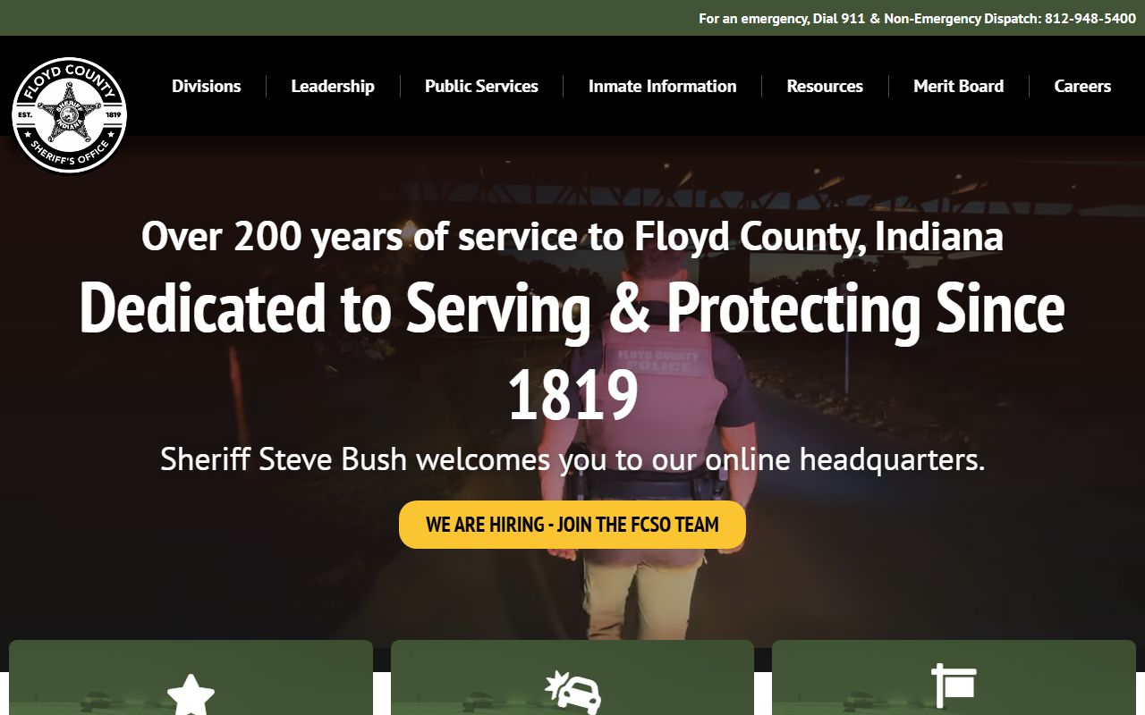 Floyd County Sheriff's Department website home page for jail records and inmate services in New Albany Indiana
