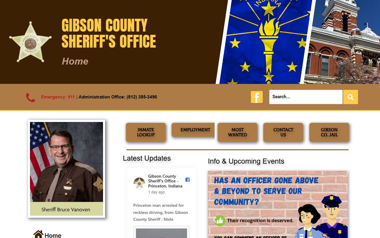 Gibson County Sheriff inmate search page for 72 hour booking records in Princeton Indiana