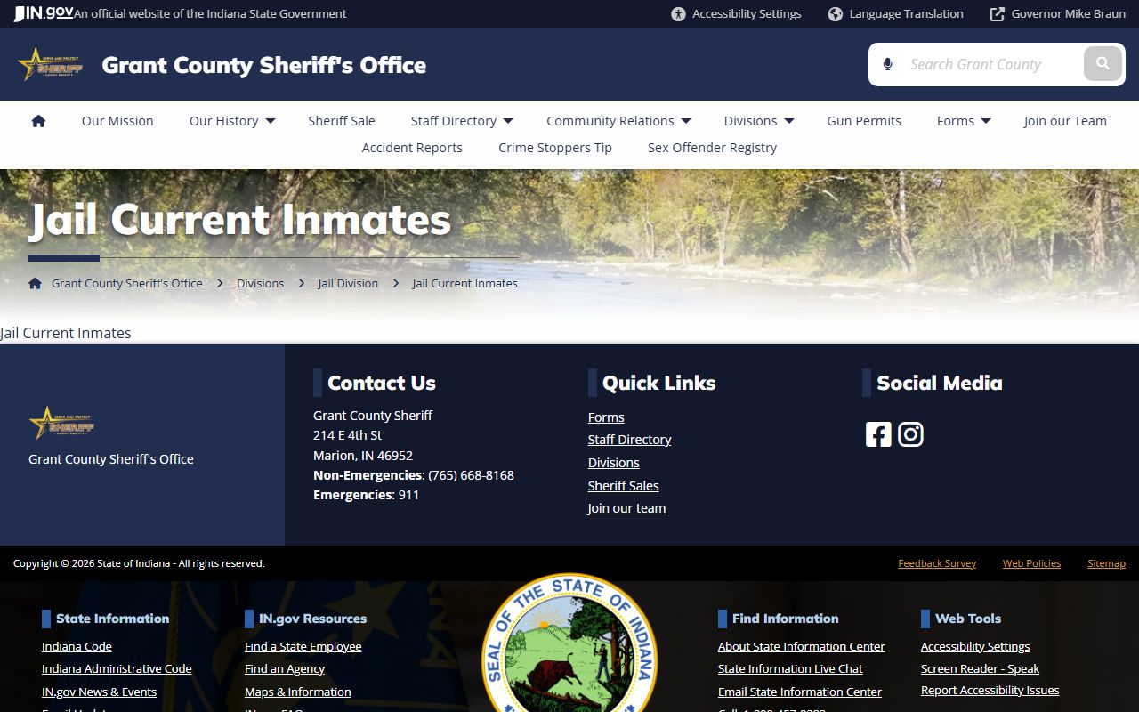 Grant County Sheriff official jail inmate list page for 72 hour booking searches