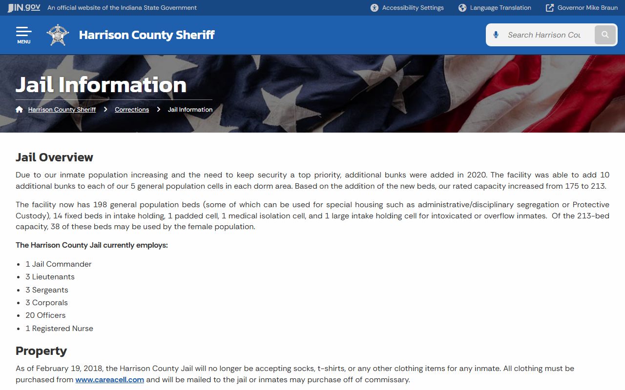 Harrison County Sheriff corrections jail information page for 72 hour booking details