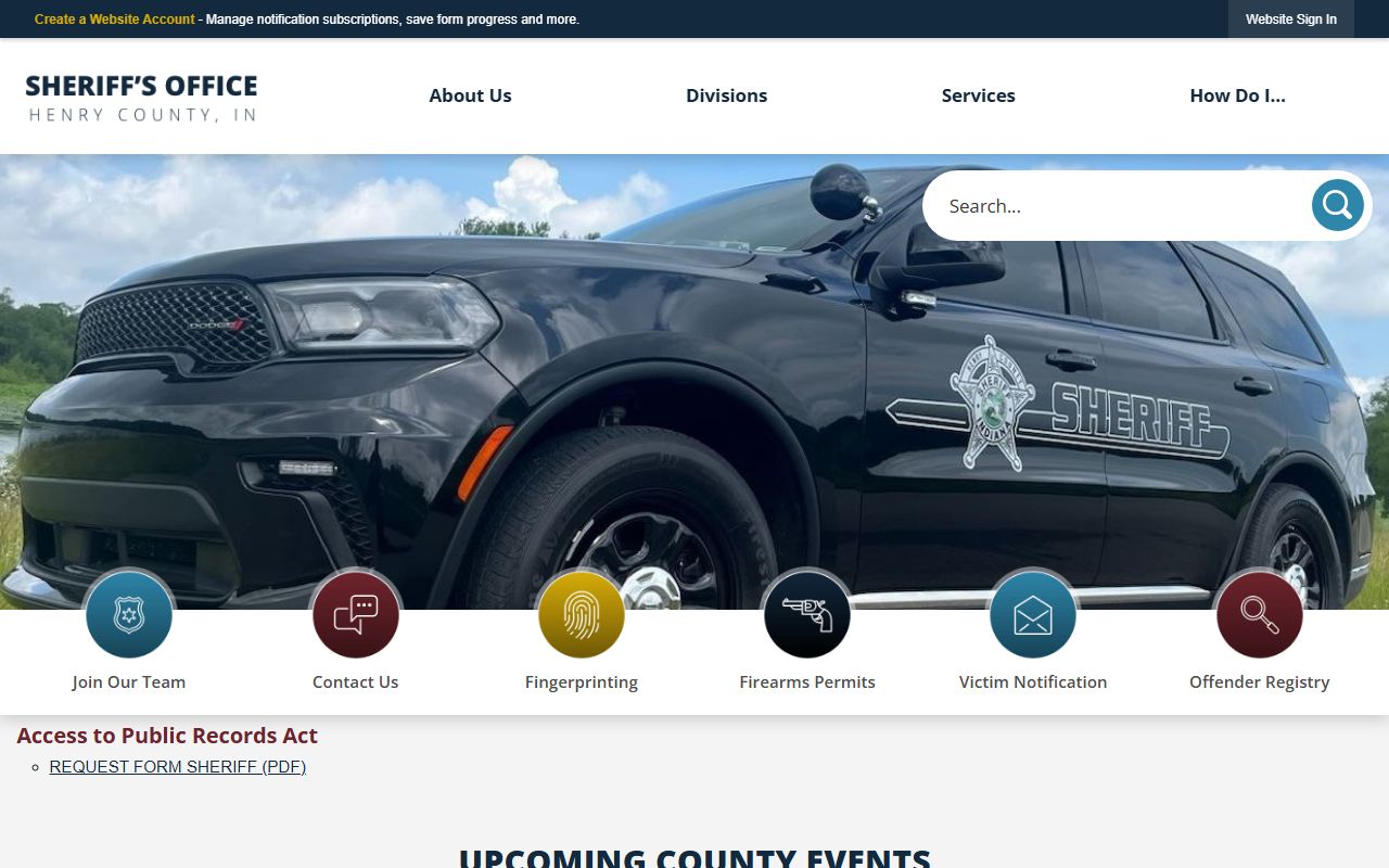 Henry County Sheriff's Office page for 72 hour booking records in New Castle Indiana