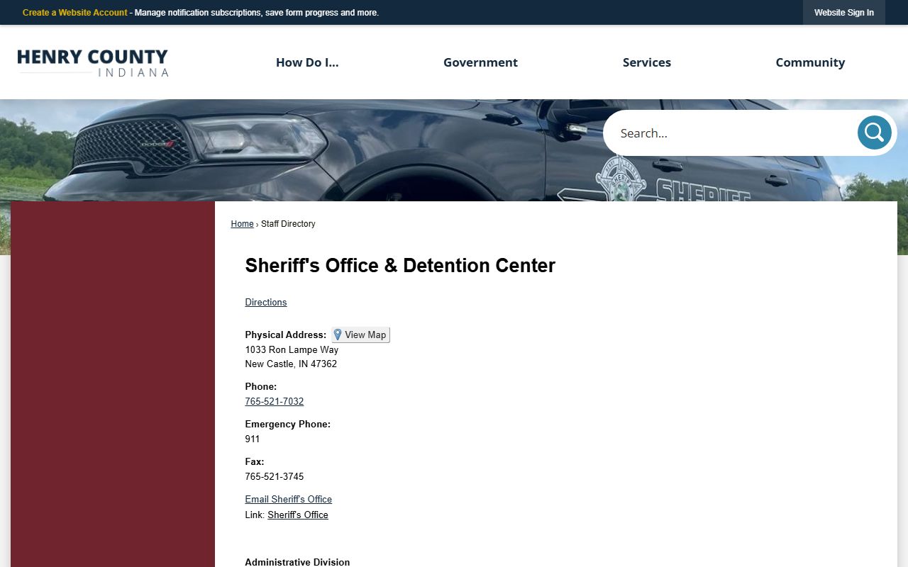 Henry County Sheriff staff directory page for public records requests and 72 hour booking inquiries