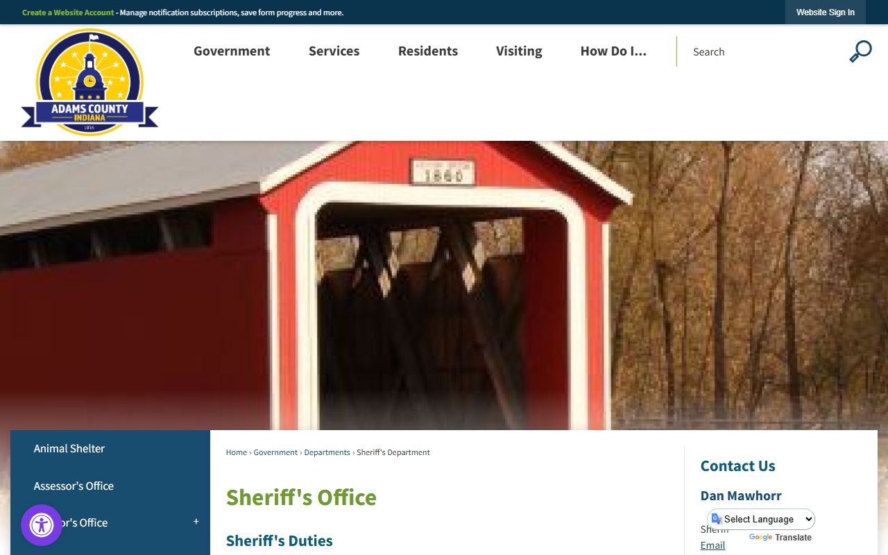 Adams County Sheriff's Department website with 72 hour booking contact information
