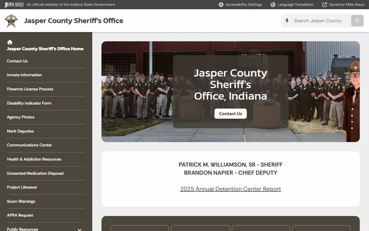 Jasper County Sheriff's Office website at in.gov/sheriffs/jasper for booking and inmate inquiries