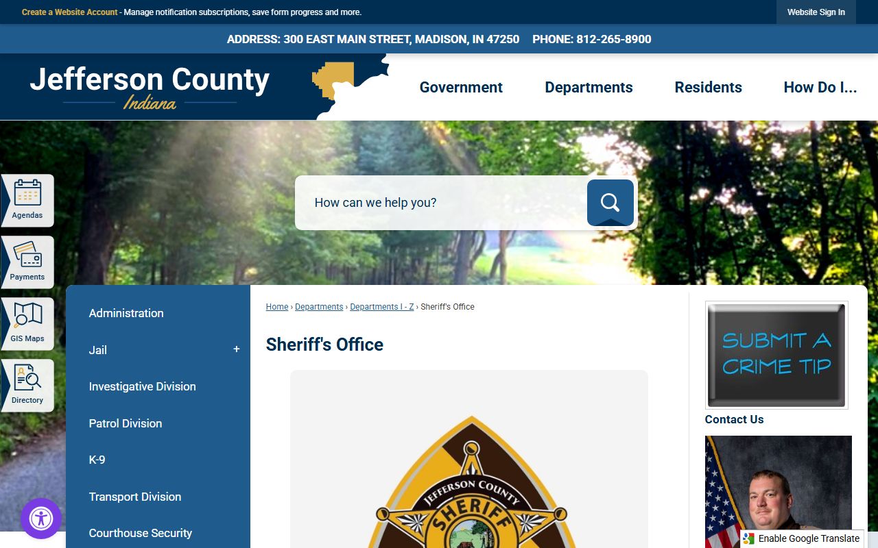 Jefferson County Sheriff's Office page at jeffersoncounty.in.gov for 72 hour booking record access