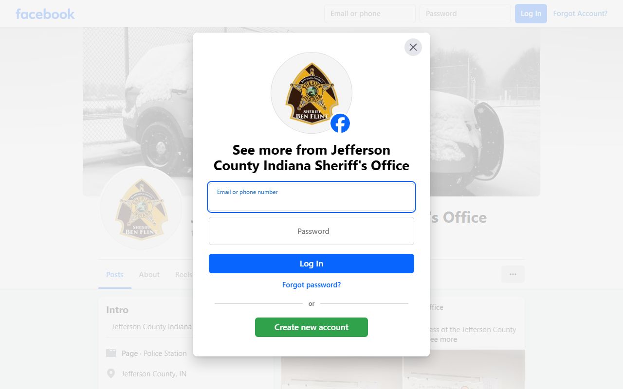 Jefferson County Indiana Sheriff Facebook page used for 72 hour booking announcements in Madison