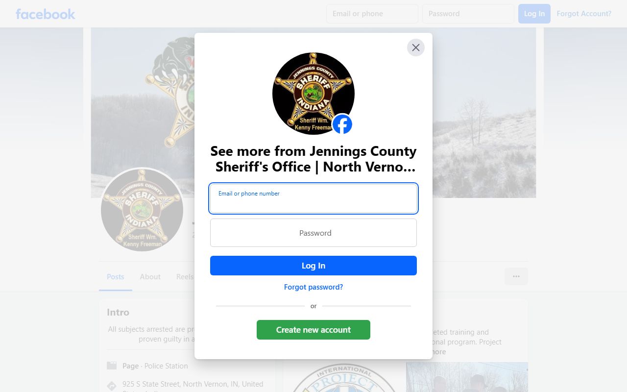 Jennings County Indiana Sheriff Facebook page for 72 hour booking announcements in North Vernon