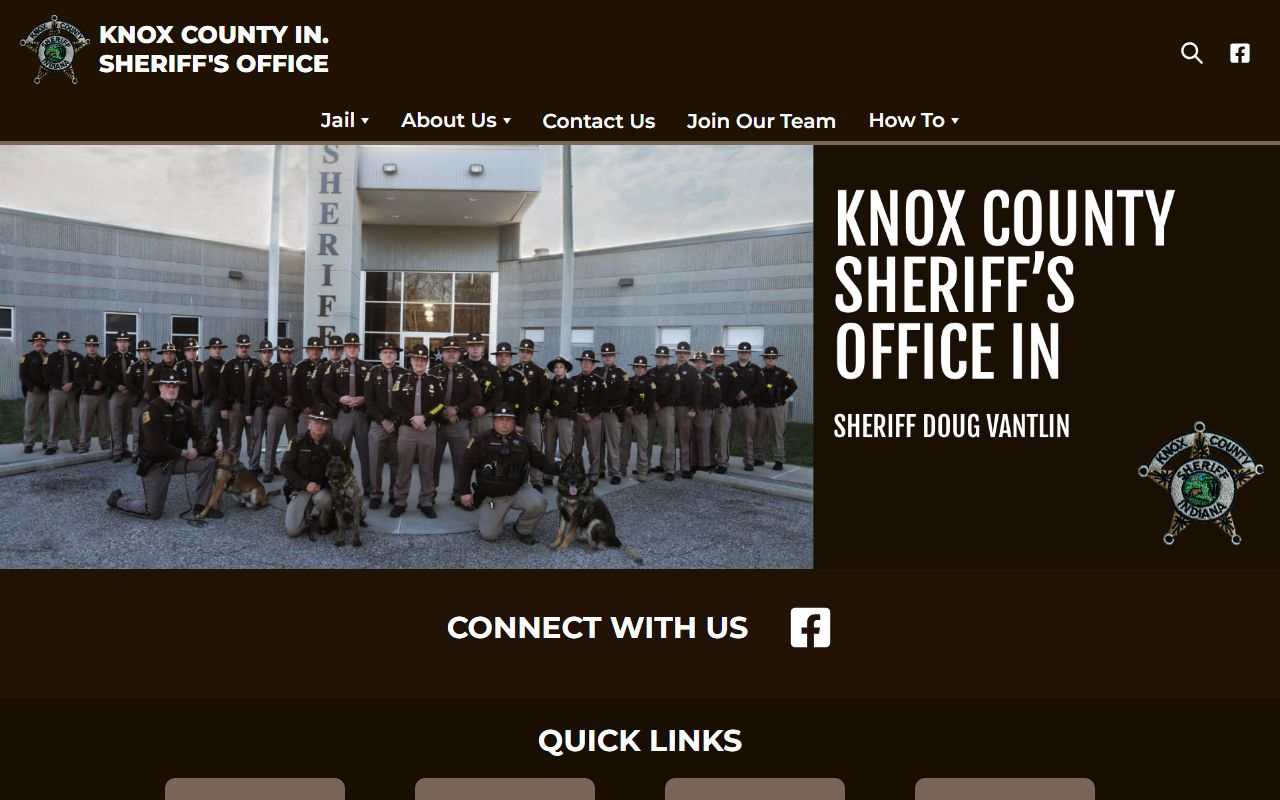 Knox County Sheriff's Office website showing 24-hour arrest list for 72 hour booking records in Vincennes