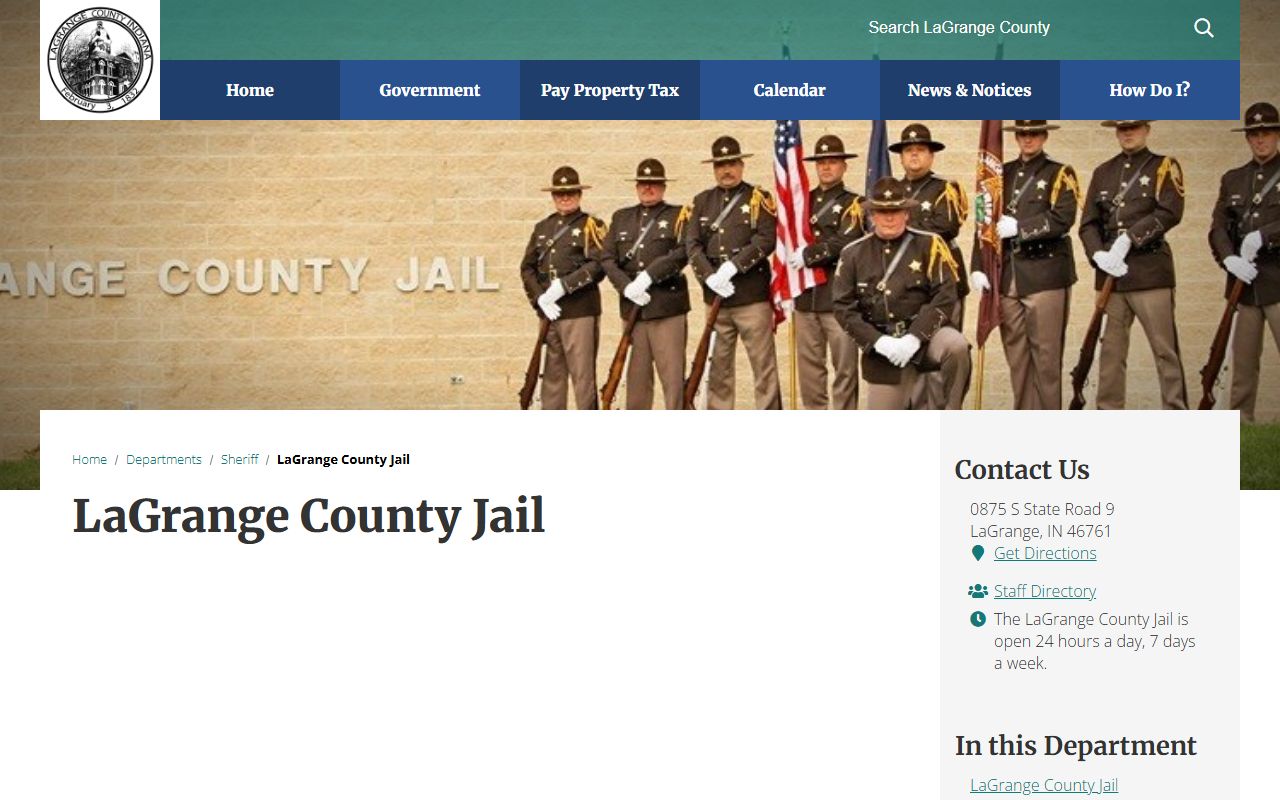 LaGrange County inmate information page for 72 hour booking searches in LaGrange Indiana
