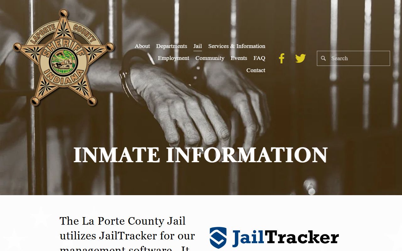 La Porte County Sheriff inmate information page with JailTracker system for 72 hour booking searches in La Porte Indiana