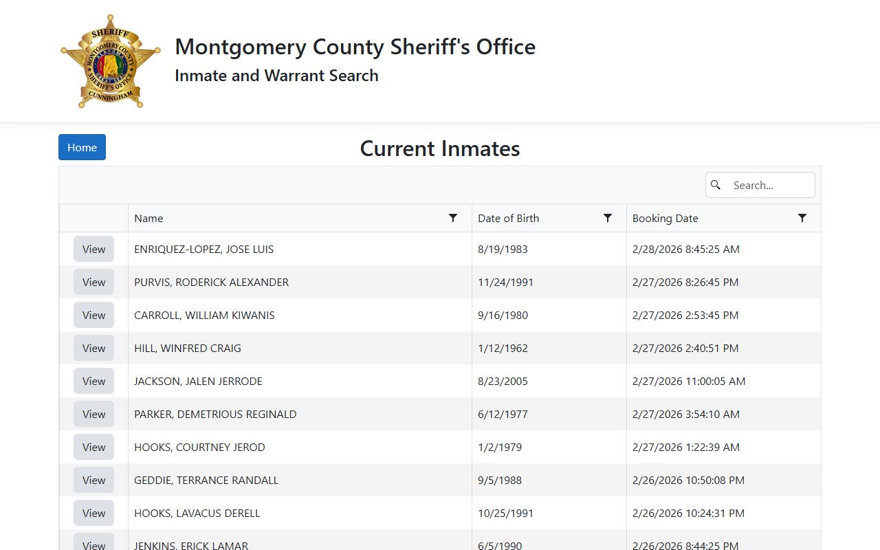 CountyGovServices inmate roster showing current Montgomery County 72 hour booking records in Crawfordsville Indiana