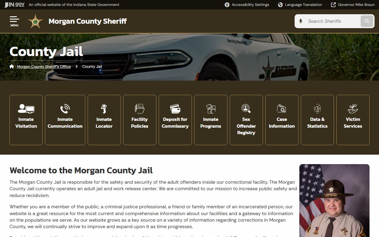 Morgan County Sheriff's Office inmate locator page for 72 hour booking records in Martinsville Indiana