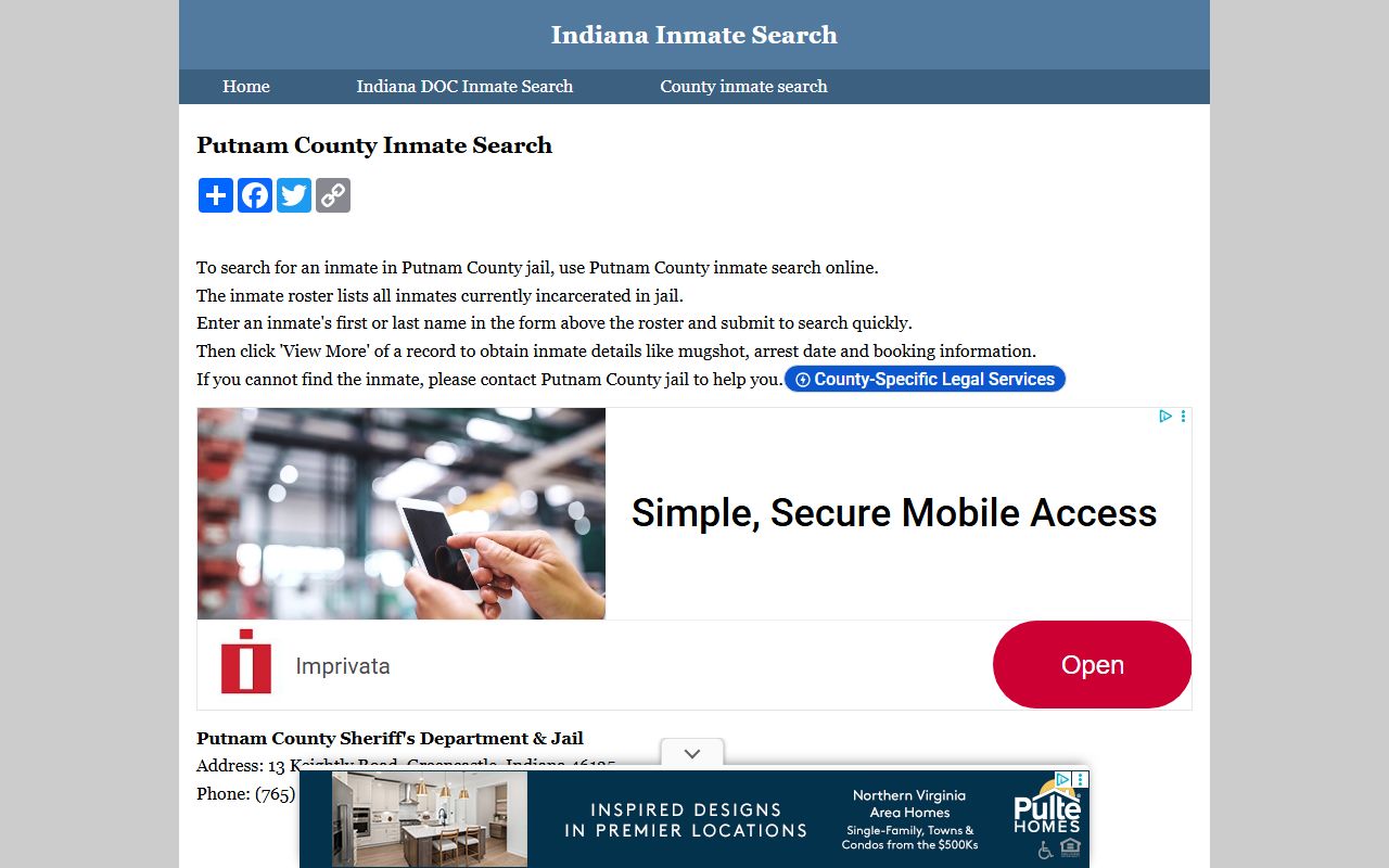 Third-party inmate search tool for Putnam County 72 hour booking records