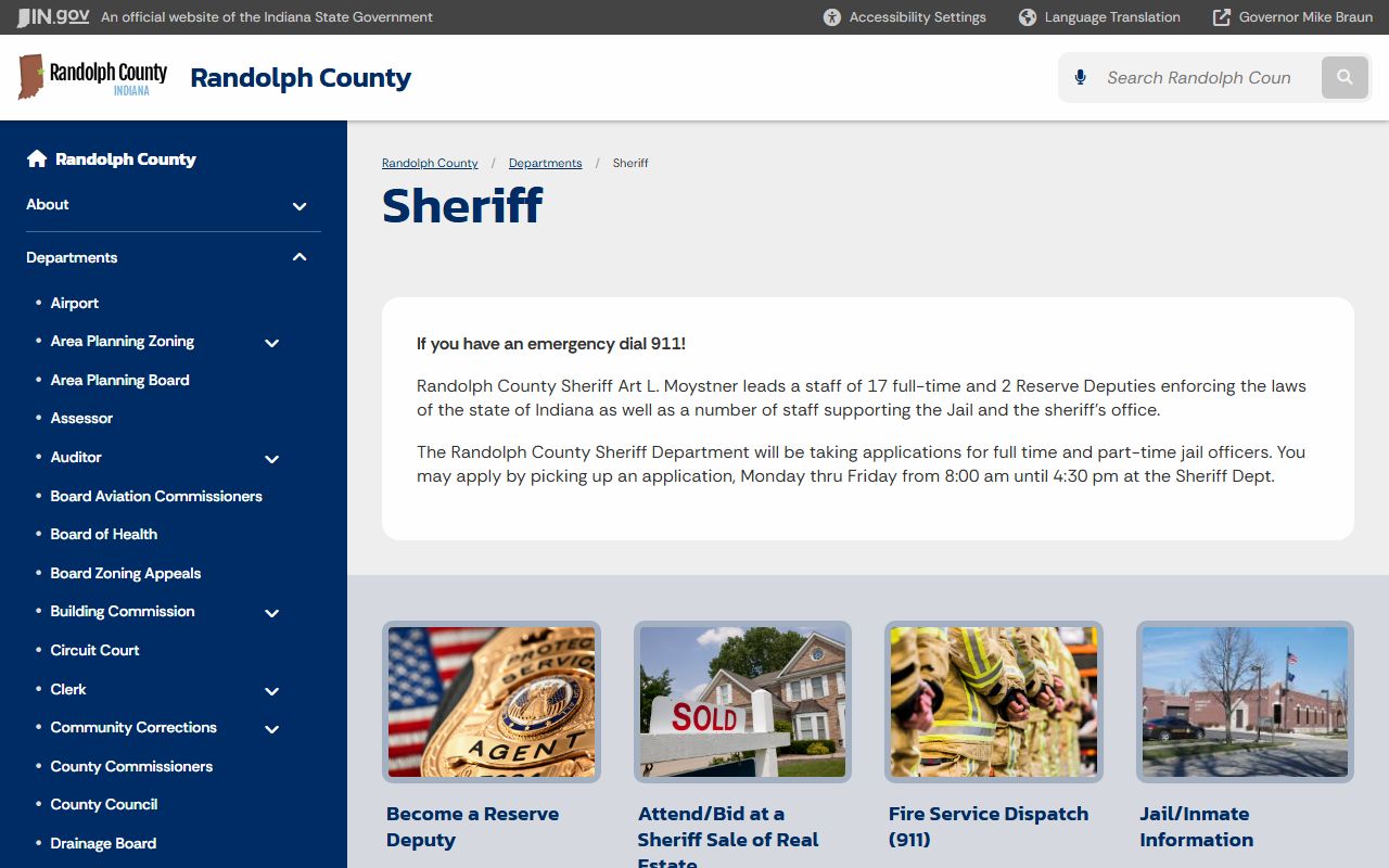 Randolph County Sheriff official website showing Randolph County 72 hour booking information