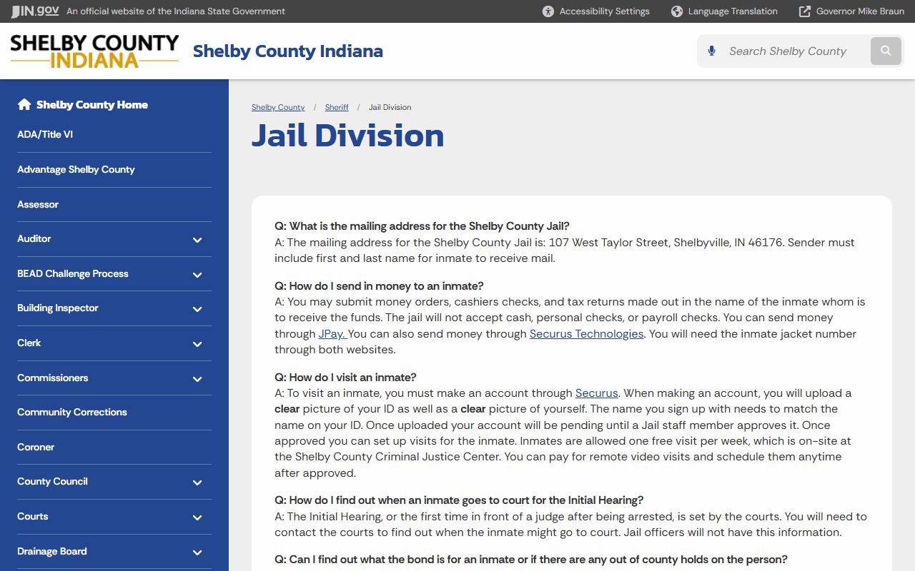 Shelby County Sheriff jail division page for Shelby County 72 hour booking records