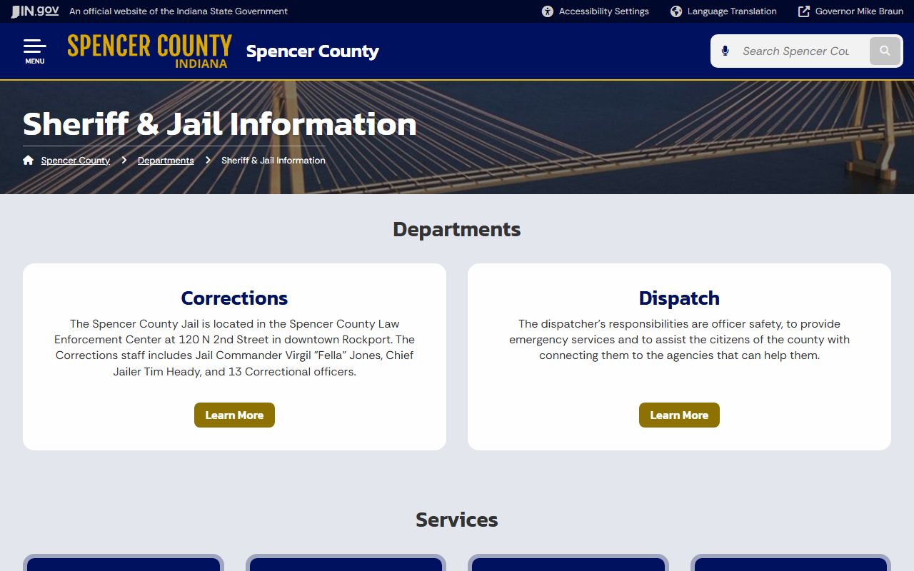 Spencer County government sheriff and jail information page for Spencer County 72 hour booking resources