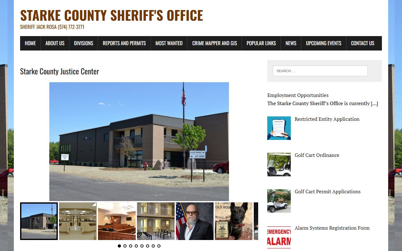 Starke County Sheriff's Office main website for jail and booking records in Starke County Indiana