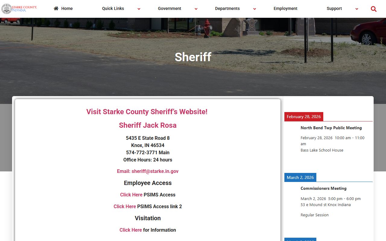 Starke County Indiana government sheriff page for booking records access and jail information