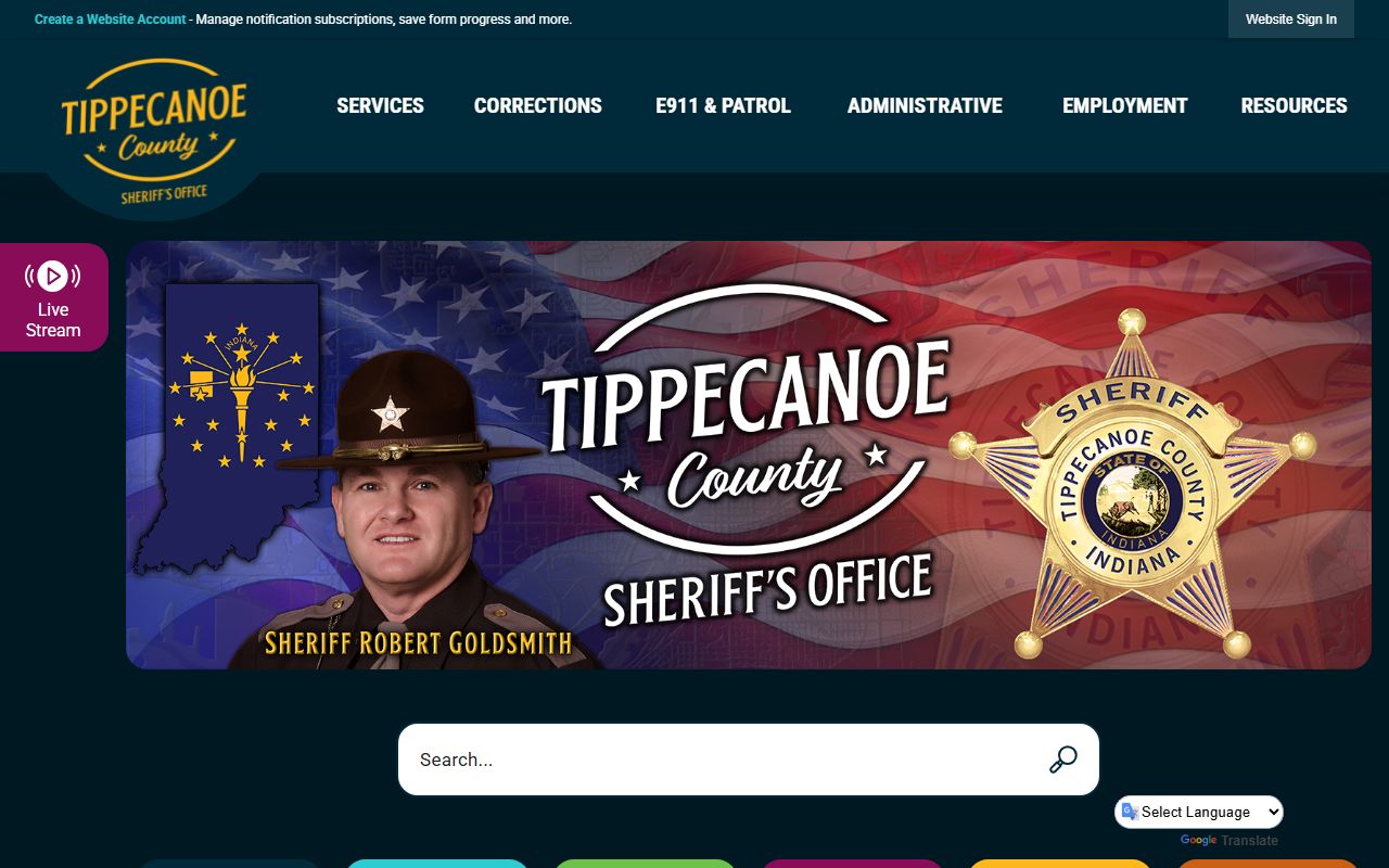Tippecanoe County Sheriff's Office page on county website for department contact and booking record access in Lafayette