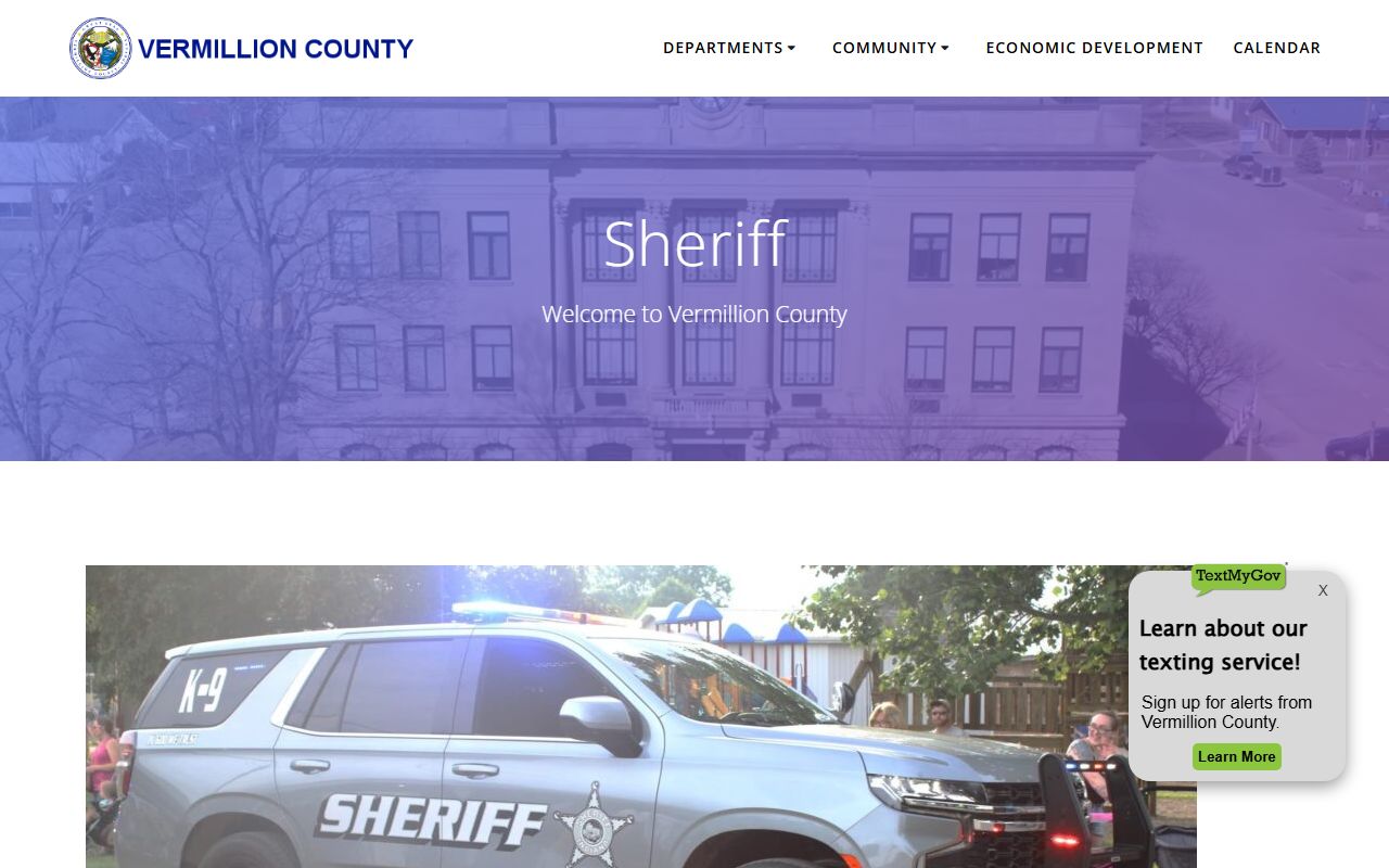 Vermillion County Sheriff's Office website at vermilliongov.us for jail services and 72 hour booking records in Hillsdale