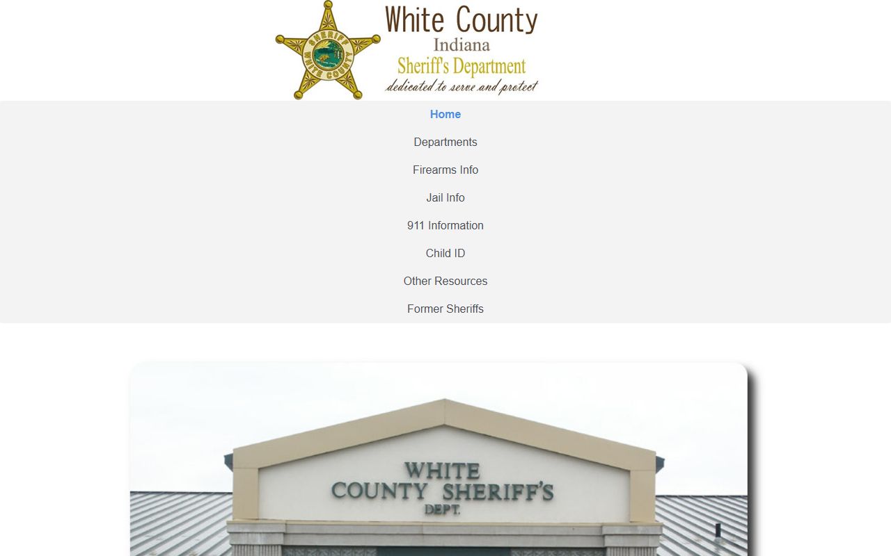White County Sheriff official website at wcsheriff-in.us showing department news and information for the White County Jail in Monticello Indiana